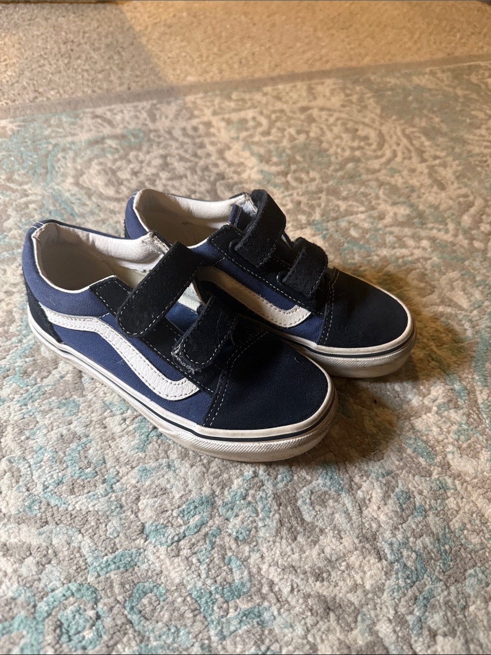 Vans Kids Navy and White Velcro Skate Sneakers